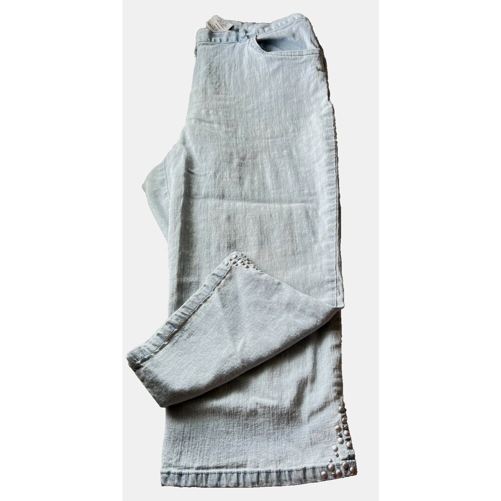 Ruby Rd Light Wash Ladies Capri's with leg embellishments & slits Size 10